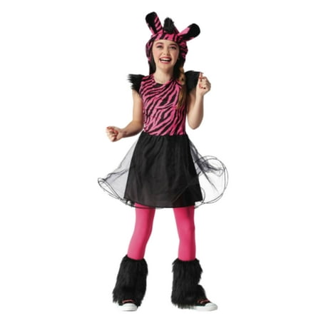 Girls Zebra Halloween Costume Dress Hood Tail & Leg Warmers