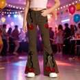 thumbnail image 2 of Tfken Child Soft Comfy Pants School Daily Wear Flare Denim Pants Girls With Pockets Stretch Fashion Graphic Print Kids Breathable Clothes Size 5-6 Years Brown, 2 of 4
