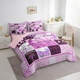 thumbnail image 3 of Feelyou Modern Skating Lover Bedding Comforter Set 7pcs for Kids, Ice Skates Sport Queen Bedding Sets, Dreamy Purple Patchwork Reversible Queen Sheet Sets, Luxury Bedroom Decor, 3 of 8