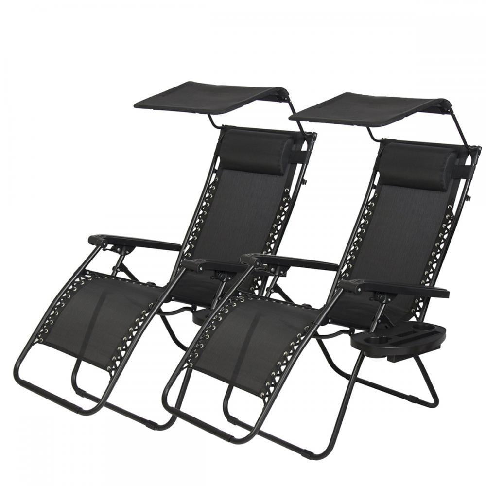 2 pcs zero gravity chair lounge patio chairs with canopy cup holder ho74   walmart