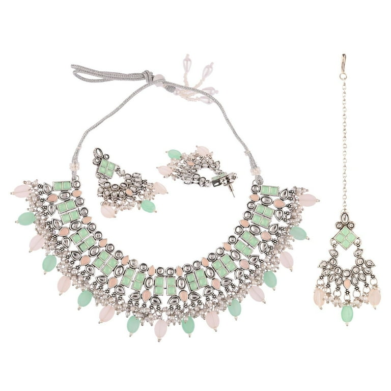 Efulgenz Choker Necklace and Earrings with Head Chain Indian