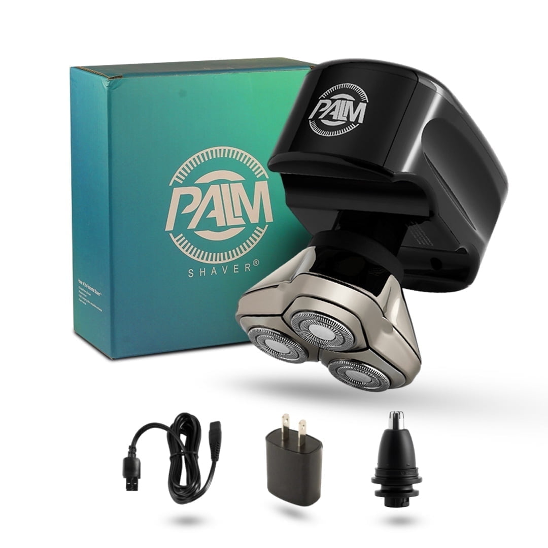 Palm Shaver Cordless Water-Resistant Men's Head & Face Electric Shaver with USB Charging Cable, Black