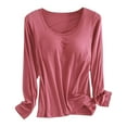 thumbnail image 1 of Built In Bra T Shirt For Womens Padded Long Sleeve Tops Active Blouses Soft Pajama Casual Shirts For Workout, 1 of 5