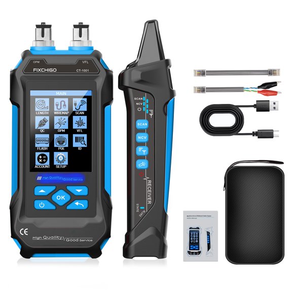 FIXCHIGO Network Cable Tester with 7 Optical Power Meter VFL, CAT5 CAT6 Cable Toner Ethernet Cable Tester, RJ11 RJ45 Network Tester for Telephone, Ethernet, Video, PoE Tester Wire Tracer Fiber Tester