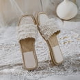 thumbnail image 3 of Sandalias planas de perlas de lujo para mujer, chanclas de playa de colores mezclados en negro/blanco, zapatillas con cuentas en la parte inferior de paja, sandalias bohemias para mujer, 3 of 5