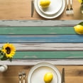 thumbnail image 4 of Wood Grain Table Runner, Blue Green White Wood Texture Country Simple Kitchen Table Runners Dress Scarves for Table Decorations Party/Restaurant/Indoor Outdoor Use, 18x72in, 4 of 9