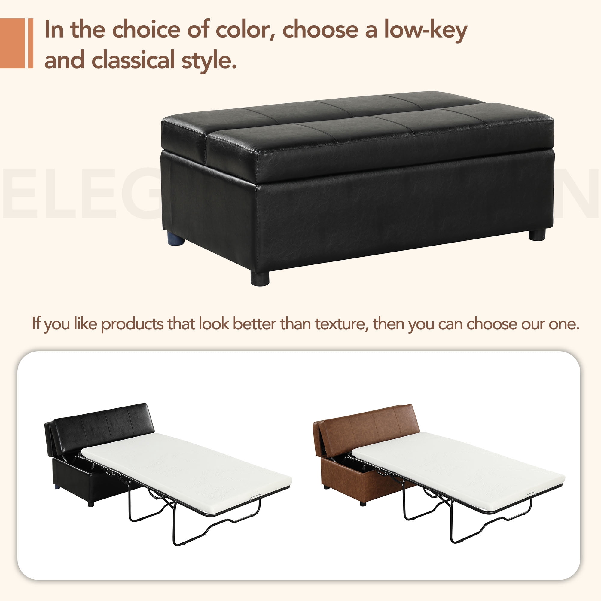 Euroco Twin Size Folding Ottoman Sleeper Bed with Mattress Convertible Guest Bed，Black