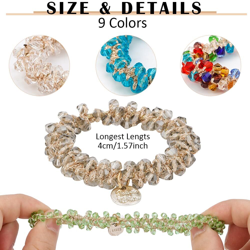 2 Pcs Hair Ties Elastic Hair Scrunchies Hold Crystal Bulk Hair Ropes Stretchy Handmade Boho Hair Accessories for Women Girls, Clear crystal