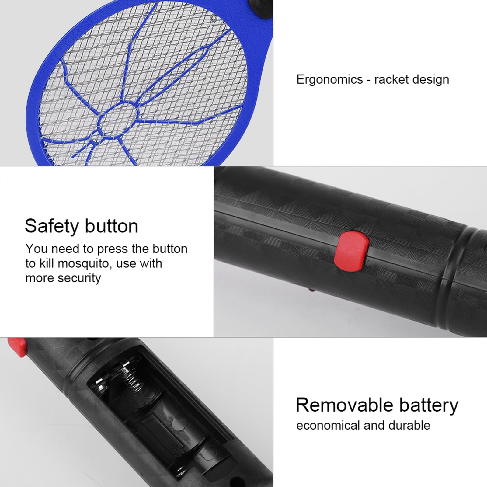 Electric Fly Swatter Zapper Racket Cordless Battery Power Electric Fly