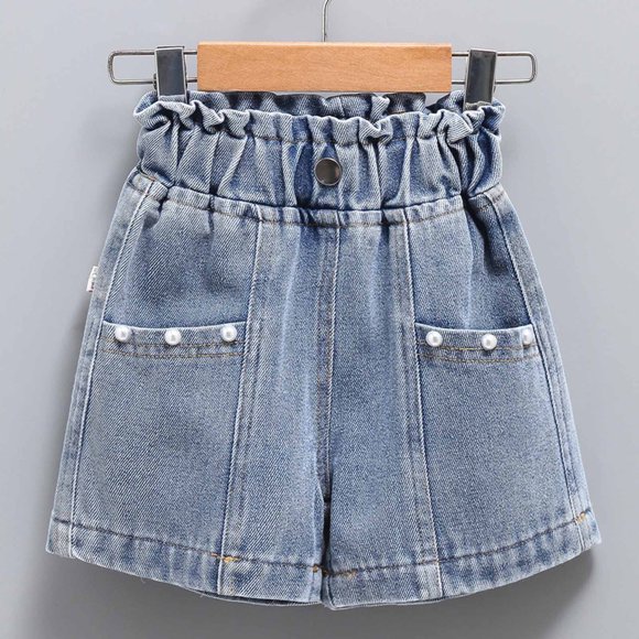 Sijiajgjfu Short en Denim de Mode pour Fille Taille Élastique Short en Jean Pantalon en Coton Liquidation pour 4-15 Ans Bleu