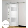 thumbnail image 3 of Modern Barn Door 24 x 96 inches Opaque Glass 2 Lites / Sete 6222 White Silk / Stainless Steel 6.6FT Rail Track Set / Solid Panel Interior Doors, 3 of 4