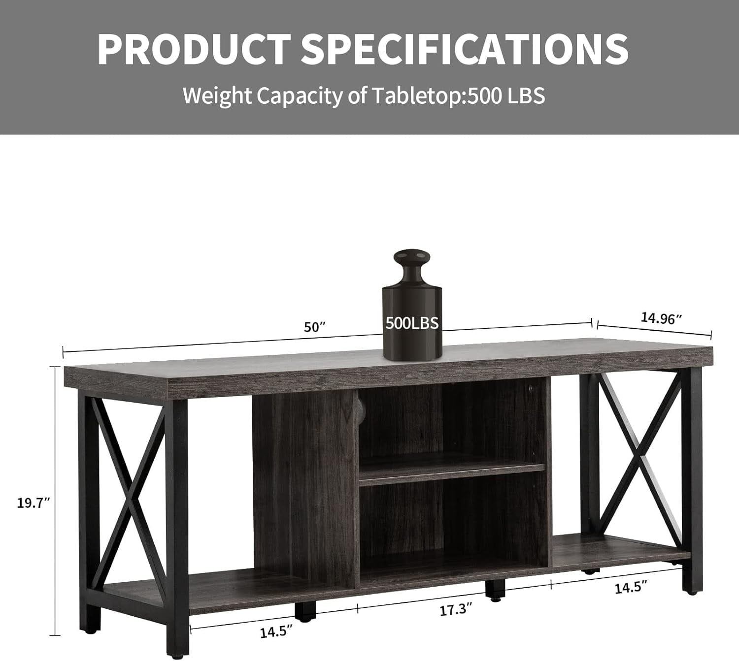 Reliancer Farmhouse TV Stand for TVs up to 55", with 4 Number of Shelves, Open Storage, Grey
