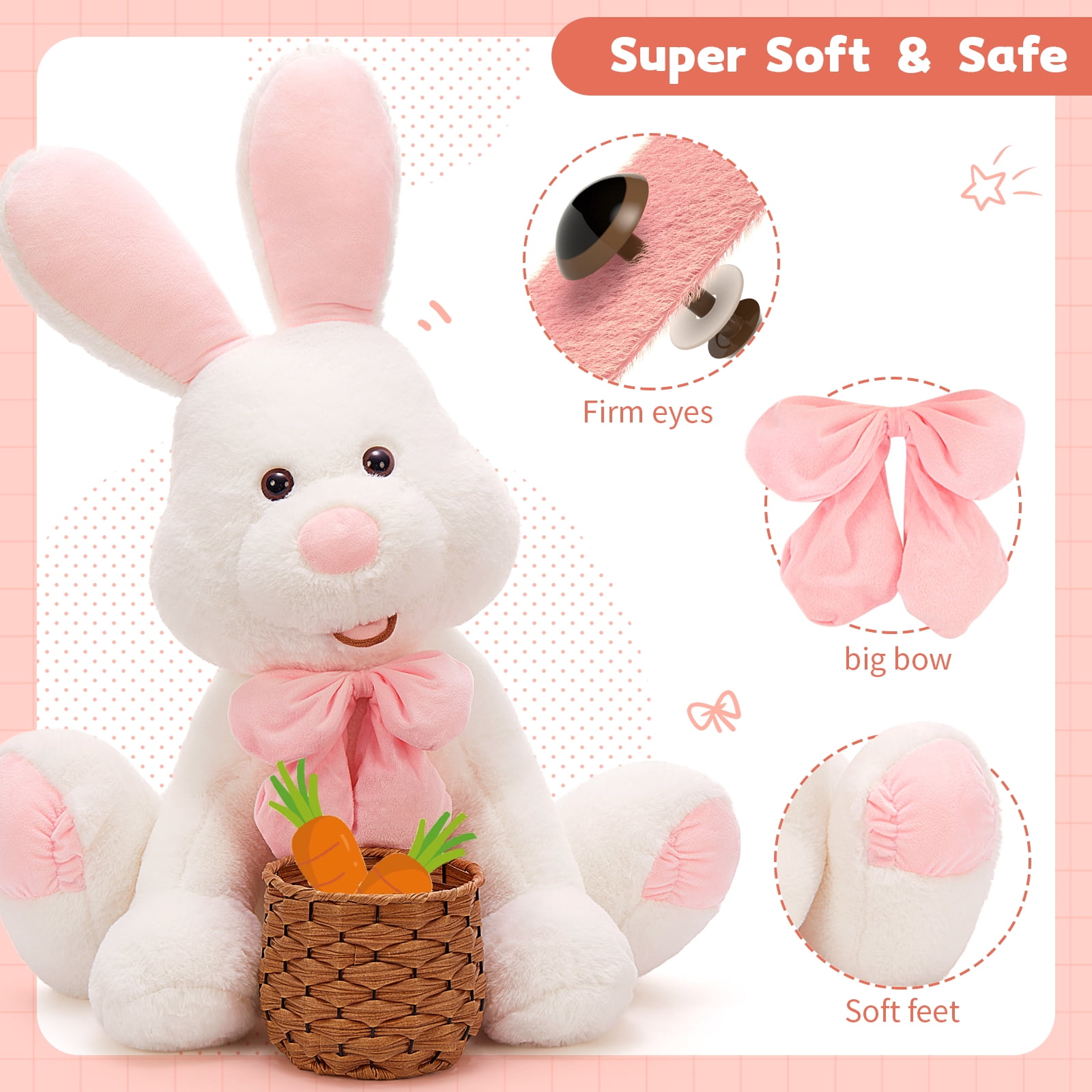 MorisMos Giant Bunny Stuffed Animal, 31.5'' Large Pink Rabbit Plush Toy with Pink Ears