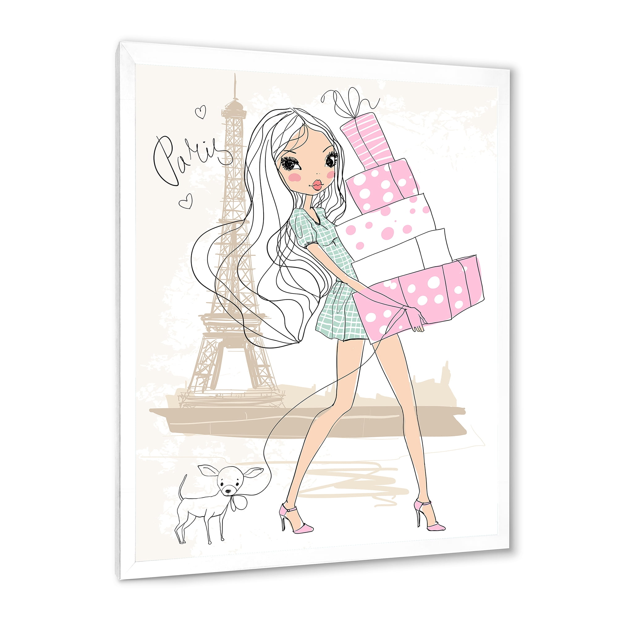 Designart 'Young Woman With Shopping Boxes In Paris' Shabby Chic Framed Art Print