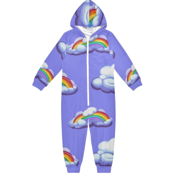 Rainbow Clouds Pattern One Piece Pajamas Soft Jumpsuit Cozy Sleep and Play Romper Zipper and Pockets 4T