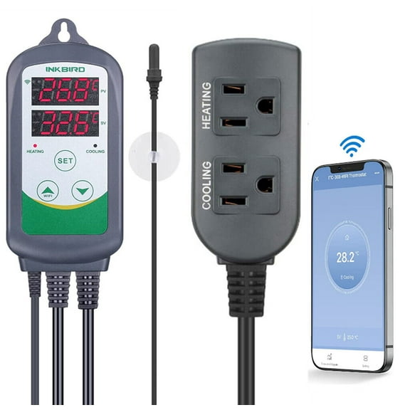 WiFi 308 Digital Temperature Controller Aquarium Thermostat for Aquarium Heater and Cooler, With Waterproof Sensor Remote Control