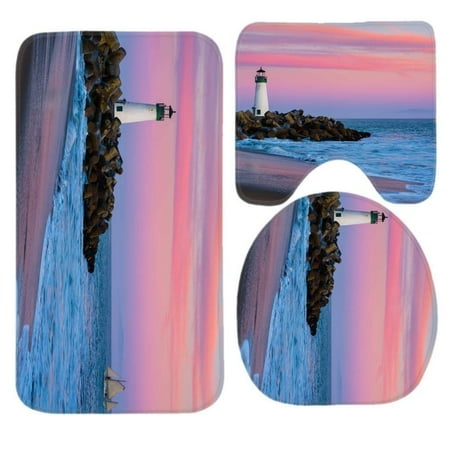 Chaplle White Lighthouse Pink Could Sky 3 Piece Bathroom Rugs Set Bath Rug Contour Mat And Toilet Lid Cover Chaplle White Lighthouse Pink Could Sky 3 Piece Bathroom Rugs Set Bath Rug Contour Mat And Toilet Lid Cover
