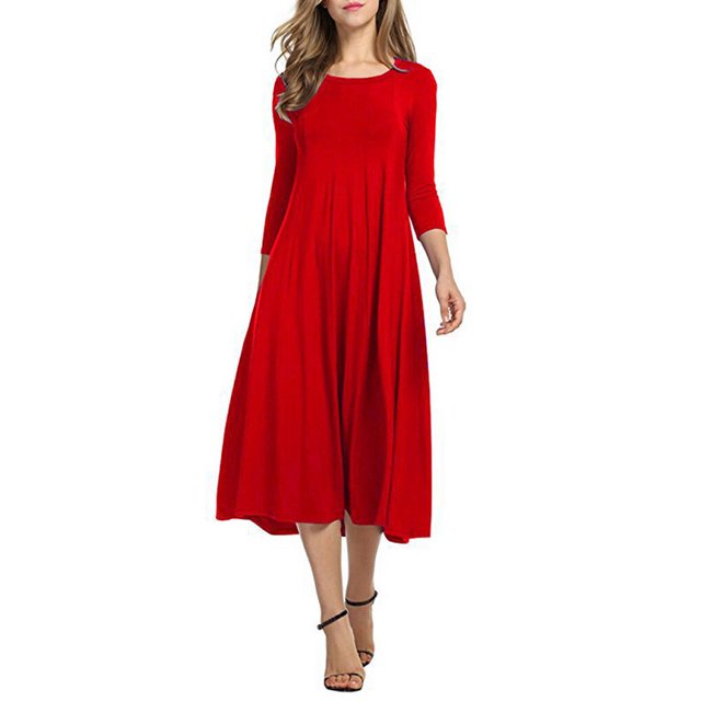 facefd Robe Femme Col Rond Costume Automne Manches Mi-Automne Grande Robe Évasée Rouge TTG
