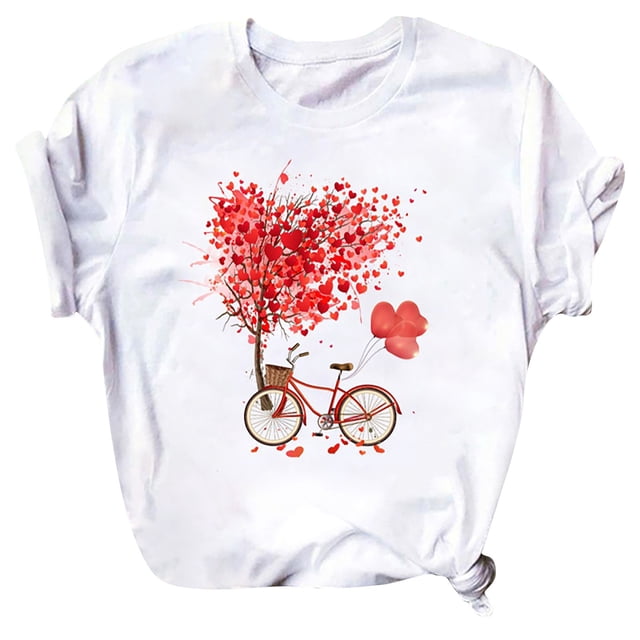 Camiseta holgada de manga corta con cuello redondo y estampado informal para el Día de San Valentín a la moda para mujer Pompotops hfajkhk124983