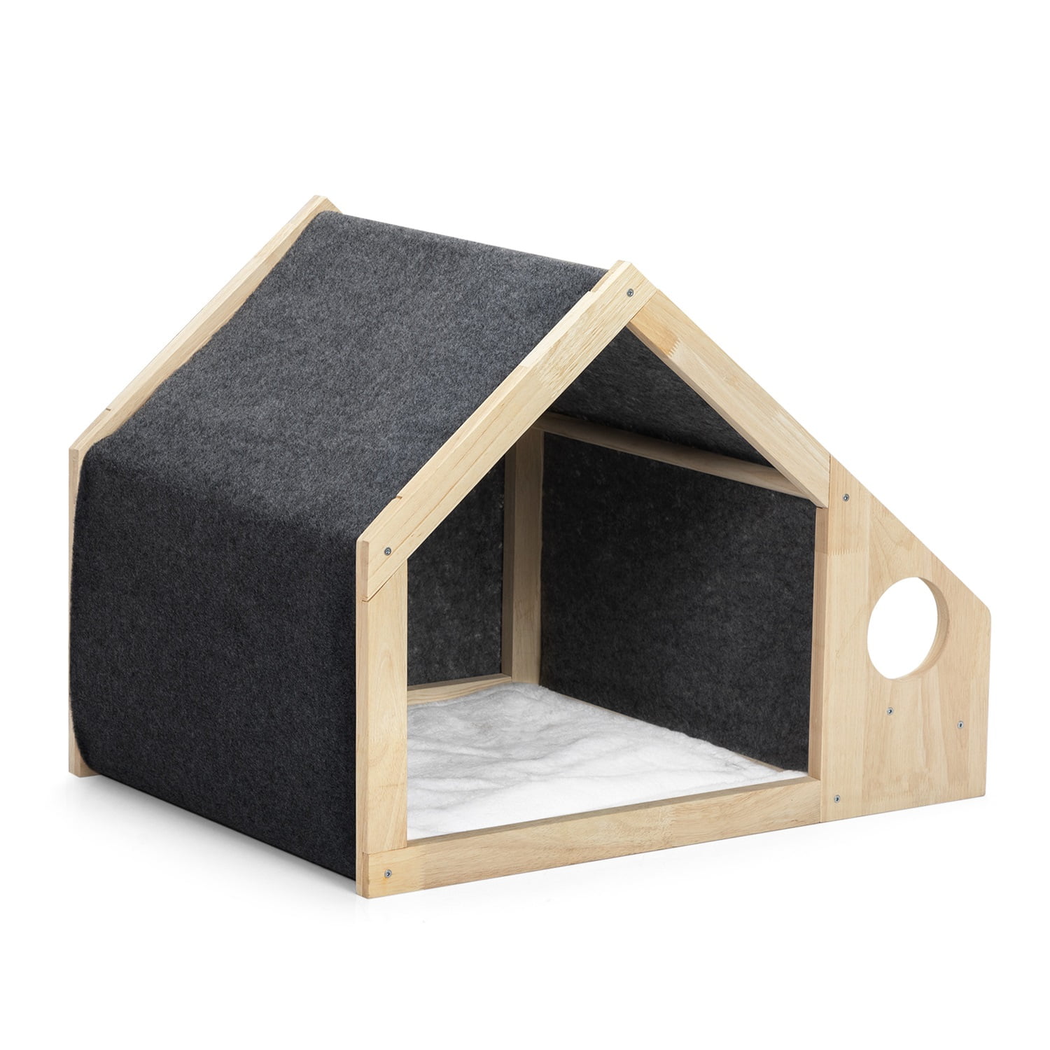 Pefilos 22" Pet House with Bowl for Small Animals Wooden Dog Houses Indoor Kennel with Mat Bunny Rabbit Hutch for Playing and Resting Cat House, Beige