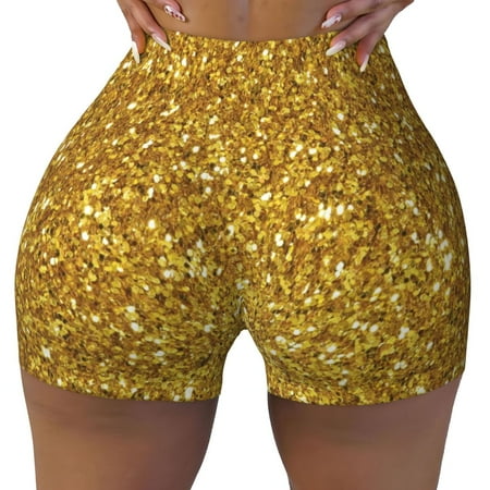 Workout Shorts Women  Gold Glitter Biker Shorts for Women Running Gym Spandex Shorts Tummy Control