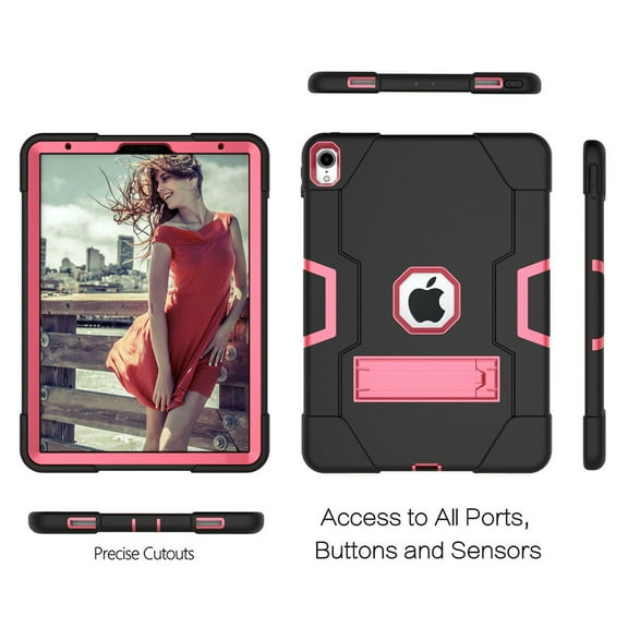 Goldcherry for iPad Pro 11 in Case.Hybrid Shockproof Rugged Anti-Impact Drop Protection Cover Built with Kickstand Compatible with Apple ipad Pro 11" 2018 Tablet(Black/Pink)