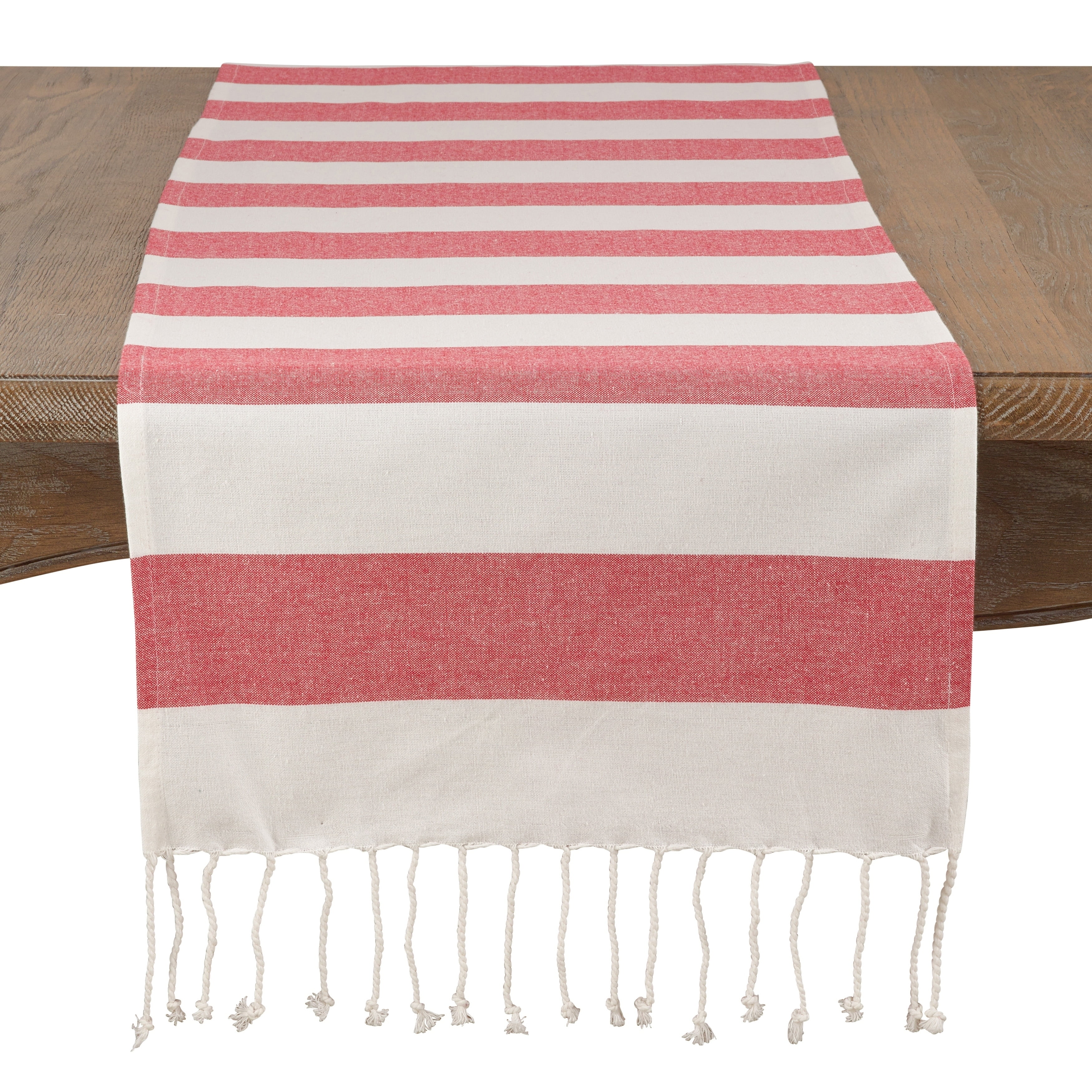 Classic Striped Tassel Cotton Table Runner16 x72 (Red)