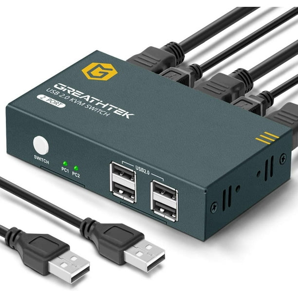 GREATHTEK Commutateur KVM HDMI USB 2 Ports 4K, USB2.0, 4K @30Hz
