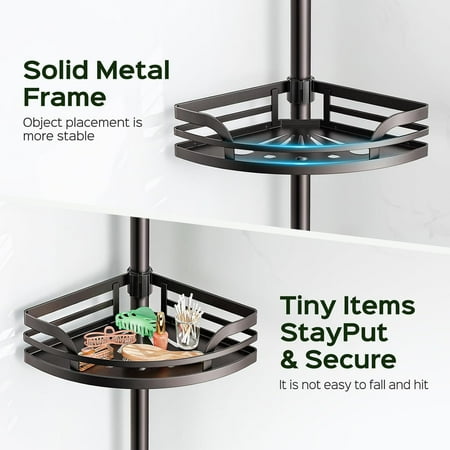 Shower Caddy Tension Pole Rustproof Bathroom Corner Shelf Adjustable Organizer with Soap Holder Large Capacity Rack for Shampoo Storage Home Accessory Bronze Shower Caddy Tension Pole Rustproof Bathroom Corner Shelf Adjustable Organizer with Soap Holder Large Capacity Rack for Shampoo Storage Home Accessory Bronze