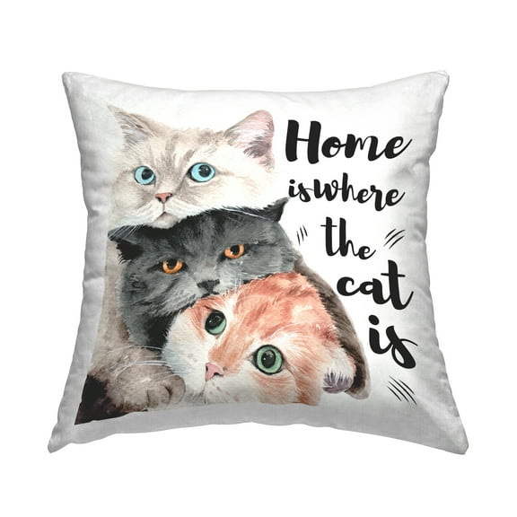 Stupell Industries Where The Cat Is Phrase Square Decorative Printed Throw Pillow, 18 x 18