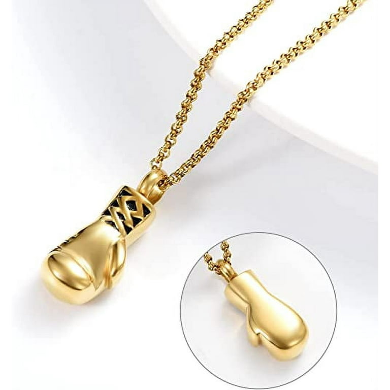 Boxing Glove Cremation Urn Necklace – Stainless Steel Memorial Jewelry For Ashes Keepsake, 20 Inch Chain
