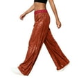 thumbnail image 4 of vigerkar Women Sequin Flared Trousers High Waisted Sparkly Wide Leg Trousers Party Clubwear Shiny Bell Bottom Pants (Red, L), 4 of 8