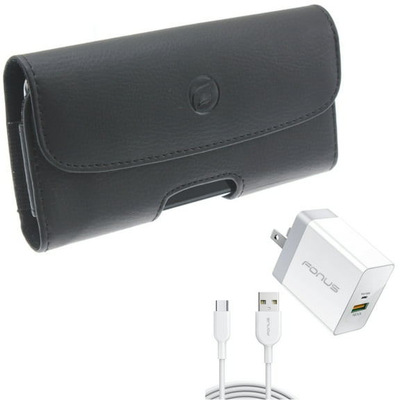 Case Belt Clip w 36W PD Home Charger for Samsung Galaxy S21,S20 - Leather Holster Cover, Fast Type-C 6ft Long Cable USB-C