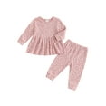 thumbnail image 2 of Aojekbee Toddler Girl Fall Outfits Floral Print Crew Neck Long Sleeve Tops Elastic Waist Long Pants 2Pcs Clothes Set, 2 of 10