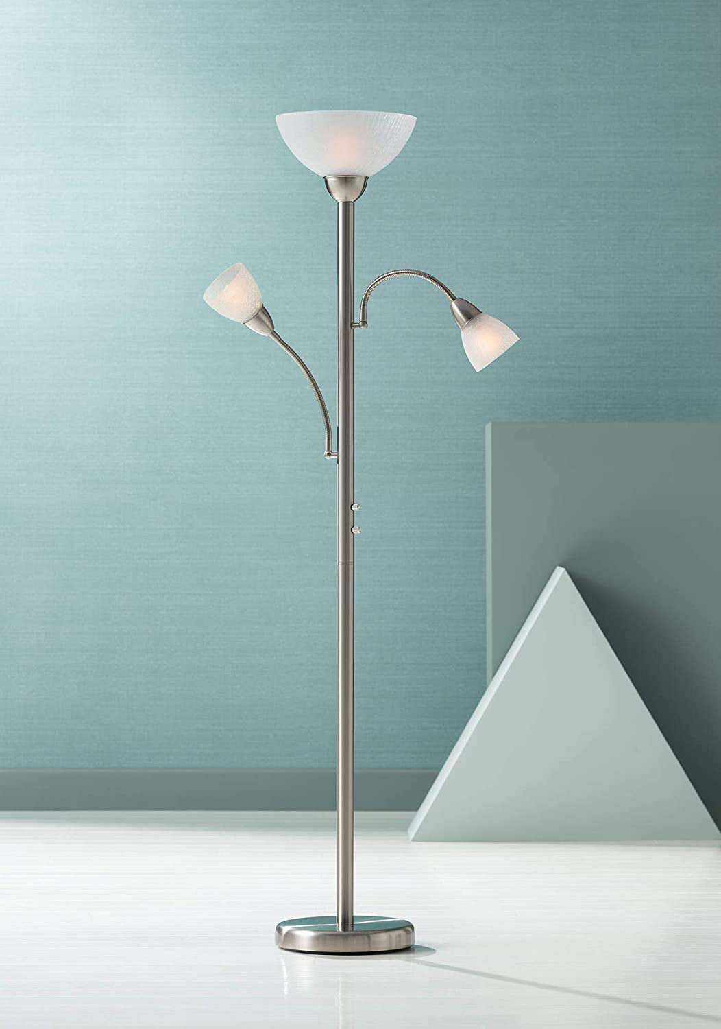 Alexei Modern Contemporary Torchiere, Torchiere Contemporary Floor Lamp With Reader In Brushed Steel