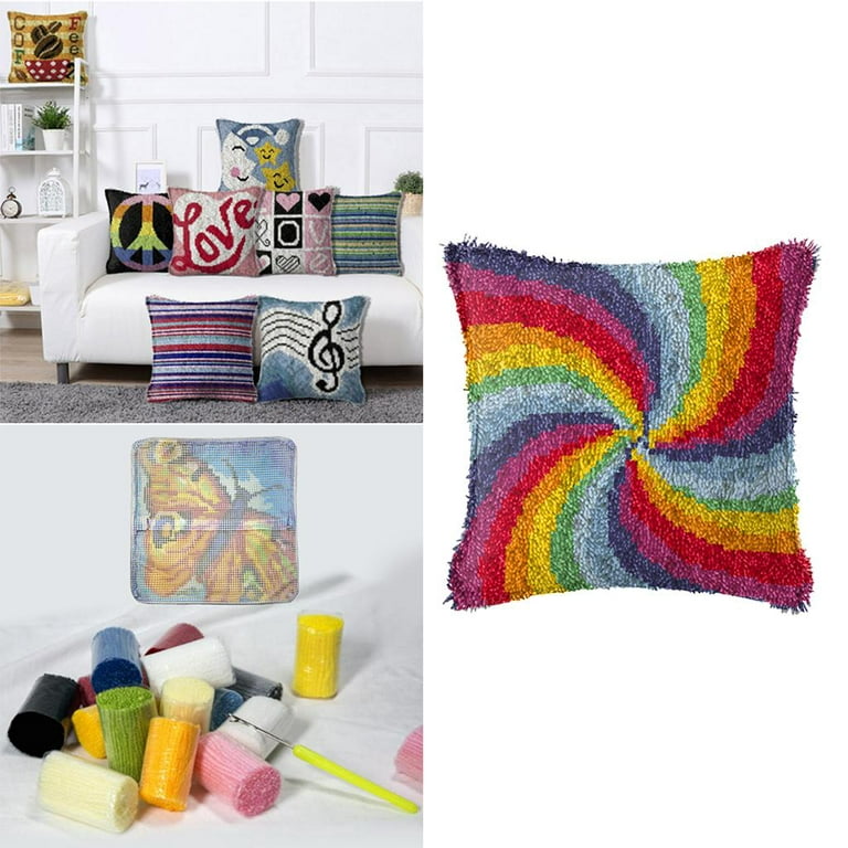 DIY Latch Hook Rug Kits Crochet Needlework Crafts with Basic Tool for Kids  Adult - Rainbow 