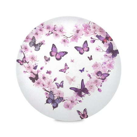 

WOBOGO Purple Butterfly Pink Floral Round Placemats Set of 6 Heat Resistant Washable Kitchen Table Decorations 15.4in