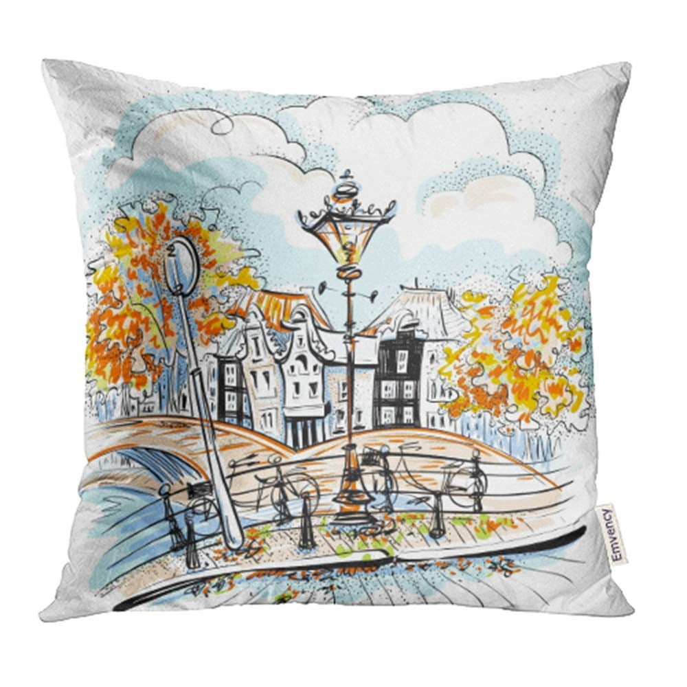 Throw Pillow Case Amsterdam 18x18 2 Pieces Scenic Decorative Cushion