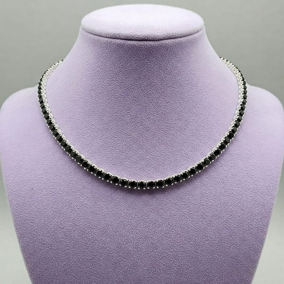 925 Silver Black Onyx Tennis Necklace for Woman , July Birthstone Jewelry , Layered Choker Necklace , Black Stone Necklace, Gift for Her