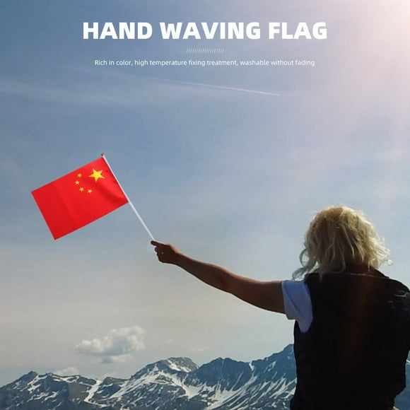 10pcs 14*21cm Flags Chinese Patriot National Flag China Flying Flag Banner With Plastic Flagpoles Hand Waving Flags Decoration