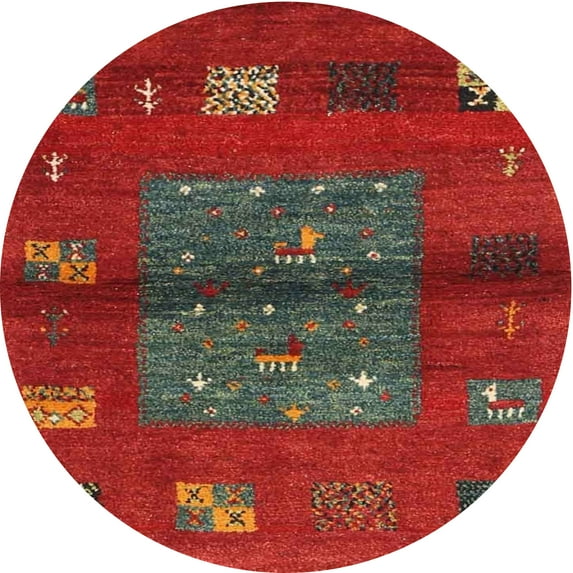 Ahgly Company Indoor Round Contemporary Chestnut Brown Abstract Area Rugs, 4' Round
