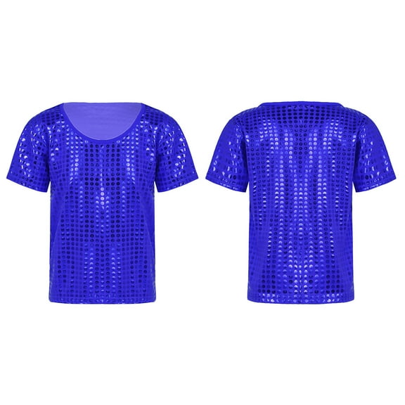 renvena Kids Boys Girls Sparkly Jazz Dance Shirt Athletic Tank Tops Shiny Sequin Dancewear Royal Blue 2-6