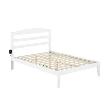 AFI Warren Solid Wood Full Platform Bed with USB Charging Station in White