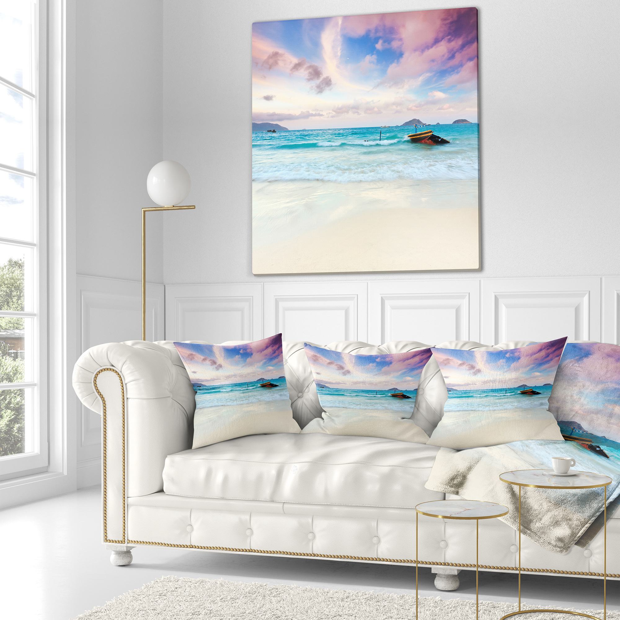 Designart Exotic Seashore Sunset Over Blue Sea - Seascape Throw Pillow - 18x18