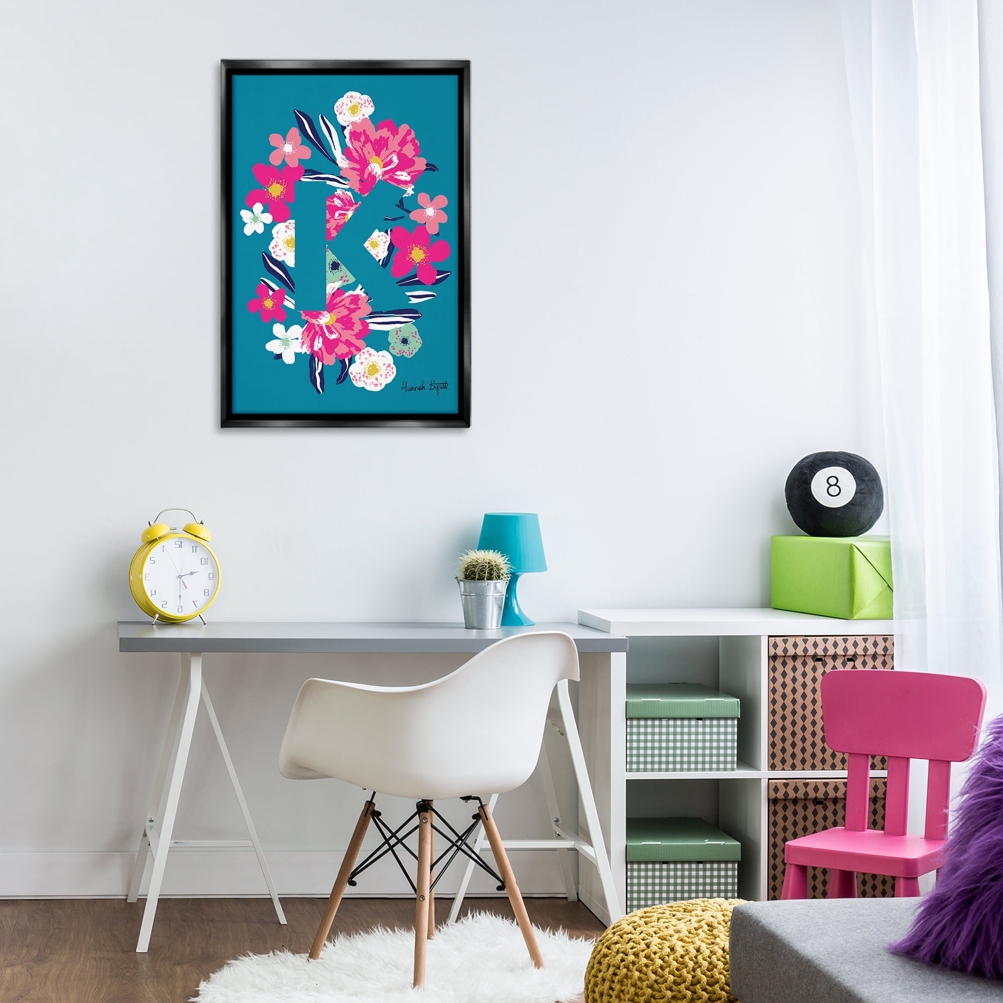 Stupell Industries Floral Bloom Letter K Botanical & Floral Painting Black Floater Framed Art Print Wall Art, 21 x 31