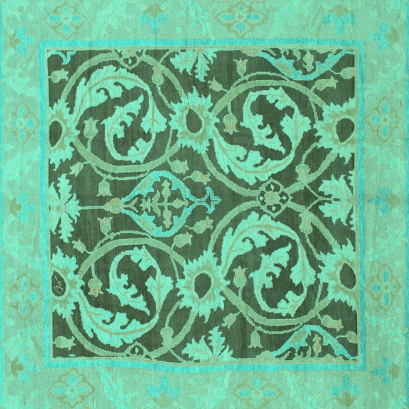 Ahgly Company Indoor Square Abstract Turquoise Blue Modern Area Rugs, 5' Square