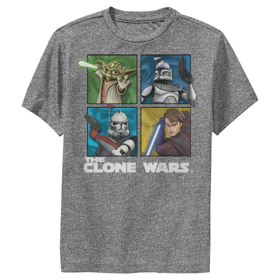 Boy's Star Wars: The Clone Wars Group Shot Box Up  Performance Graphic Tee Charcoal Heather Medium