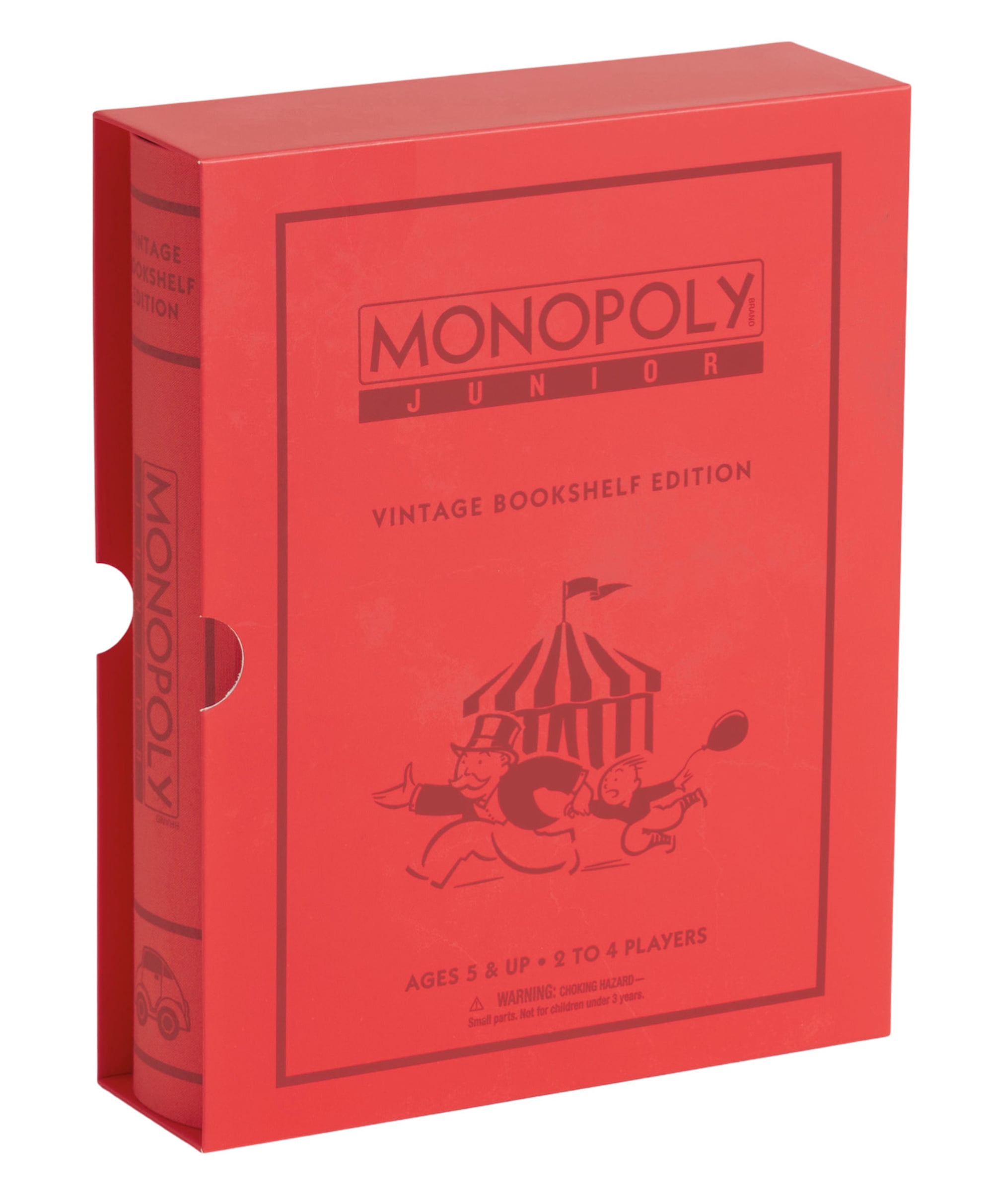 WS Game Company Monopoly Junior Vintage Bookshelf Edition – 1990 Retro Inspired Kids Board Game – Fabric Wrapped Book Storage for Ages 5 and Up
