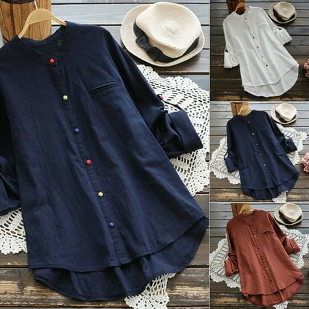 Collection Blouse - The Noble Collection Women Long Sleeve Button Up Blouse Loose Tops Ladies Casual Tunic T Shirt
