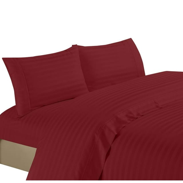 Hotel Luxurious 1200 Thread Count 100% Egyptain Cotton 4-Piece Deep Pocket Stripe Sheet Set (King, Burgundy)